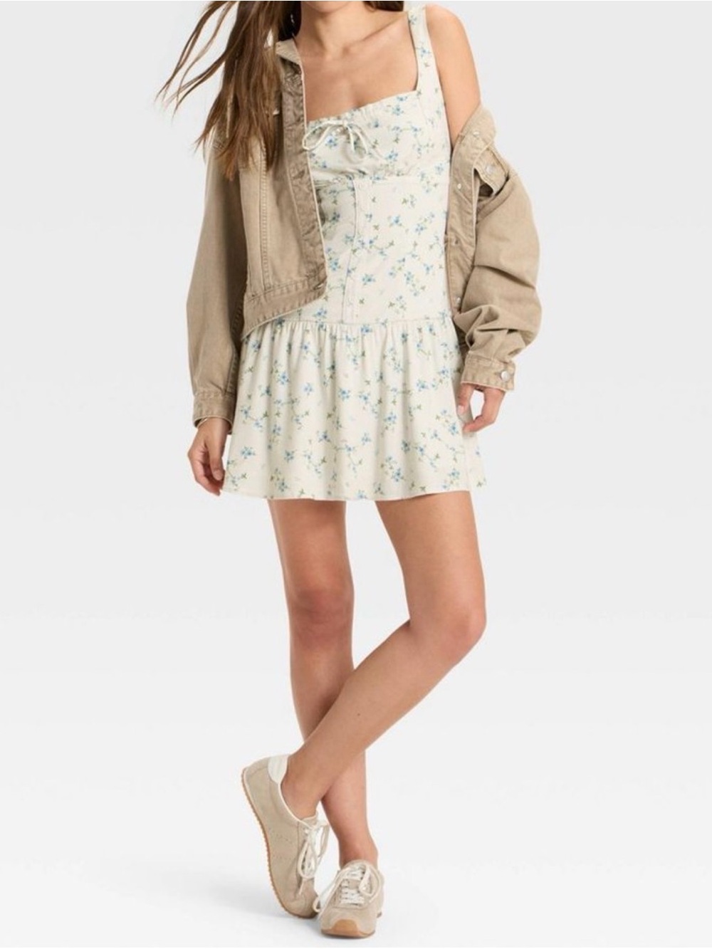 NEW Mini Babydoll Dress - White Floral